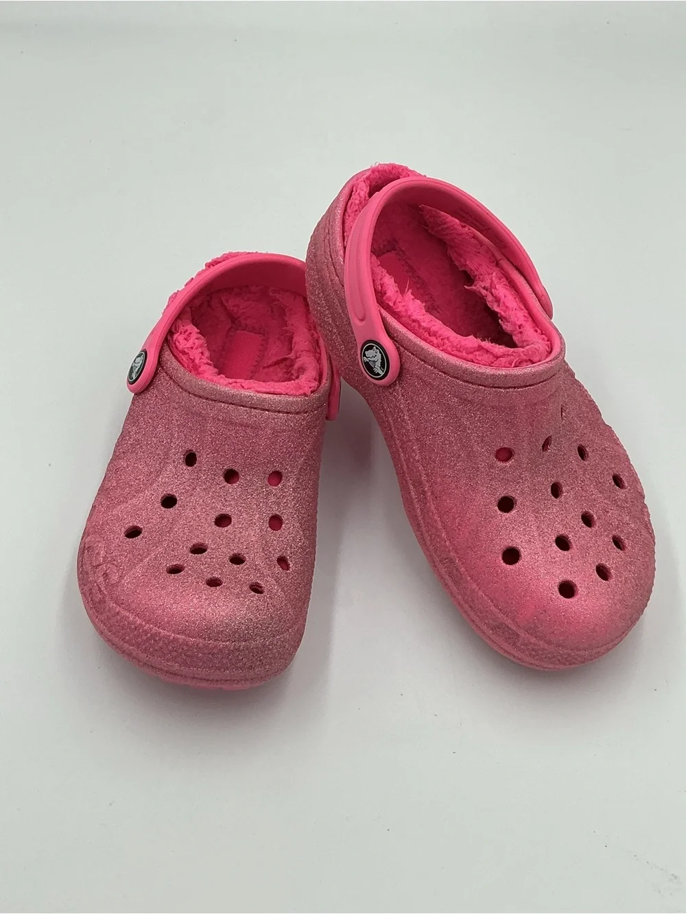 Crocs Youth Classic Lined Pink Clog Sparkle Size C13 #207656 Slip On Glitter